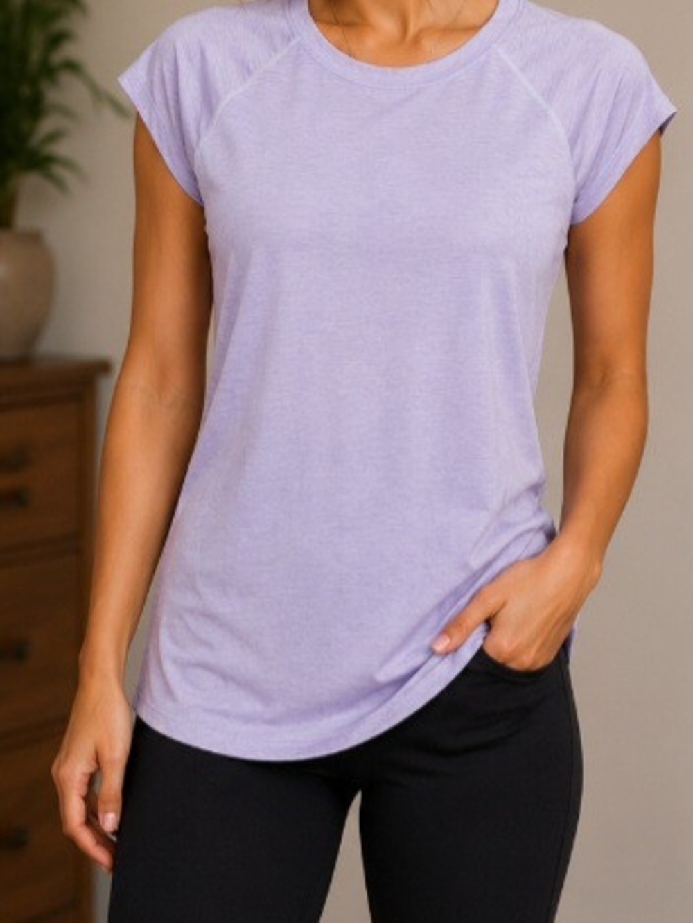 Women’s Lavender Crewneck Cap-Sleeve Tee